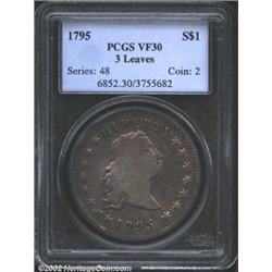 1795 S$1 Flowing Hair, Three Leaves VF30 PCGS.