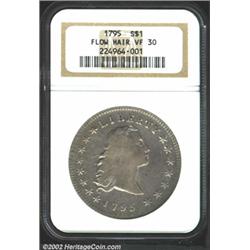 1795 S$1 Flowing Hair, Three Leaves VF30 NGC.