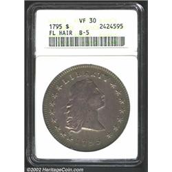 1795 S$1 Flowing Hair, Three Leaves VF30 ANACS.