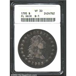 1795 S$1 Flowing Hair, Two Leaves VF30 ANACS.