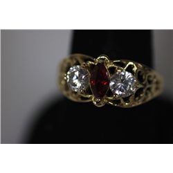 14K GOLD PLATED CZ RED AND CLEAR RING
