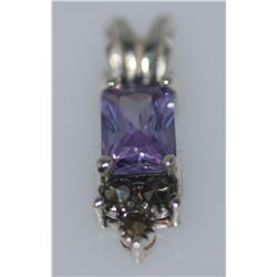 RECTANGLE MARCASITE LAVENDER CZ PENDANT .925 STERLING S