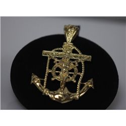 14K GOLD PLATED JESUS CROSS AND ANCHOR PENDANT