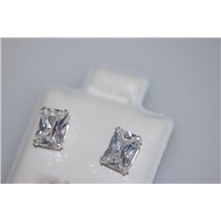 EMERALD CUT CZ STUD EARRINGS .925 STERLING SILVER