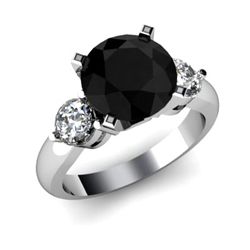 Genuine 3.90 ctw Black Diamond Ring Whte/Yllw Gold 14kt