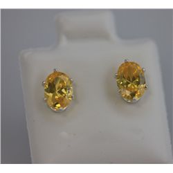 OVAL CITRINE CZ STUD EARRINGS .925 STERLING SILVER