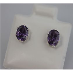 OVAL AMETHYST CZ STUD EARRINGS .925 STERLING SILVER