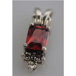 RECTANGLE MARCASITE GARNET CZ PENDANT .925 STERLING SIL