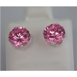 ROUND PINK CZ STUD EARRINGS .925 STERLING SILVER