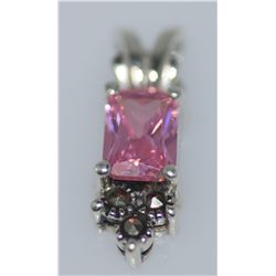 RECTANGLE MARCASITE PINK  CZ PENDANT .925 STERLING SILV