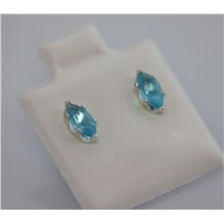 MARQUISE AQUA CZ STUD EARRINGS .925  STERLING SILVER