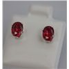 Image 1 : OVAL RUBY CZ STUD EARRINGS .925 STERLING SILVER
