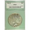 Image 1 : 1924-S PEACE SILVER DOLLAR, NTC MS-62,  SEMI-KEY
