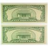 Image 2 : ( 2 ) 1950-B $5.00 FRN, GEM UNC CONSECUTIVE SERIAL NUMBERS