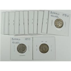 13 BUFFALO NICKELS (26,26-D,27,28,29,29-S,30,31-S,35,36,37,37-D,38-D) GOOD-VF