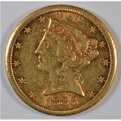 1886-S $5 GOLD LIBERTY XF/AU