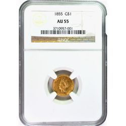 1855 $1 GOLD T2 NGC AU 55