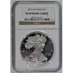 2013-W PROOF AMERICAN SILVER EAGLE, NGC PF-69 ULTRA CAMEO