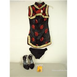Be Cool Linda Moon (Christina Milian) Hero Black and Red Brocade Gold Silk Asian Mini Dress Outfit C