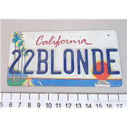 Legally Blonde Elle Woods (Reese Witherspoon) Screen Used "22BLONDE" Vanity License Plate