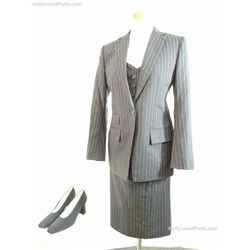 The Thomas Crown Affair Catherine Banning (Rene Russo) Gray 3-Piece Pinstripe Skirt Suit with Shoes