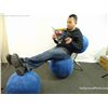 Image 2 : Zookeeper (Kevin James) Custom Made Contemporary Art Blue Ball Chair w/ Ottoman