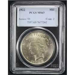 1922 Peace Dollar PCGS MS63