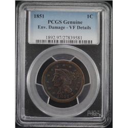 1851 Large Braided Cent PCGS VF Details