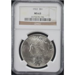 1922 Peace Dollar NGC - MS63