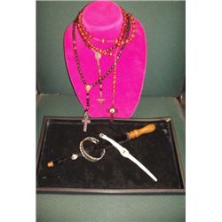 Misc. Lot of Wooden Rosary's & Jewelry