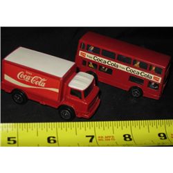 Miniature Coca Cola Bus, and Delivery Truck.