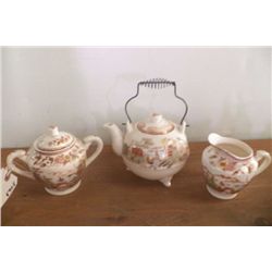 Oriental Garden Scene Tea Pot 3 Pc. Set