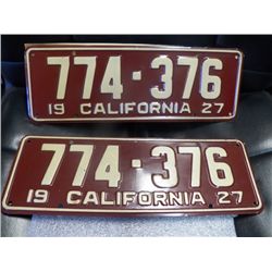 Rare 1927 California License. Plates