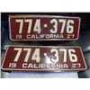 Image 1 : Rare 1927 California License. Plates