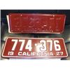 Image 2 : Rare 1927 California License. Plates