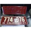 Image 3 : Rare 1927 California License. Plates
