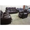 Image 1 : BROWN LEATHER RECLINING 3 PIECE, SOFA, LOVE SEAT AND CHAIR SET