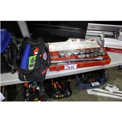 LARGE SOCKET SET WITH A BAG OF TOOLS