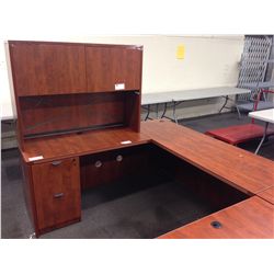 CHERRY L-SHAPED DESK WITH HUTCH