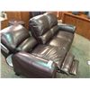 Image 1 : DARK BROWN DUAL RECLINING LEATHER SOFA WITH BRASS TACS
