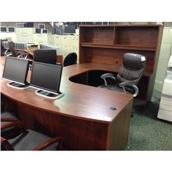 CHERRY U-SHAPED EXECUTIVE OFFICE SUITE WITH HUTCH