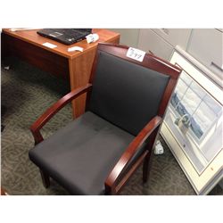 BLACK LEATHER MAHOGANY FRAME CLIENT CHAIR