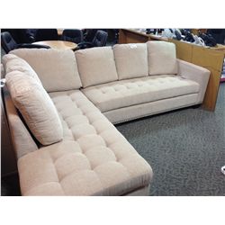 TAN FABRIC SECTIONAL SOFA WITH CHAISSE LOUNGE