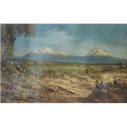 Jose Maria Velasco Original oil on Italian Postcard. Signed front . Circa late 1800's. 5"x3". Frame