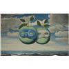 Image 1 : Original oil on canvas in the manner of Magritte. Circa early 1900's. 27"x17"