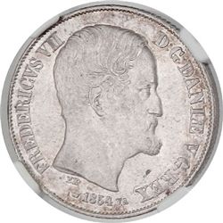 DENMARK: Frederik VII, 1848-1863, AR rigsdaler, Copenhagen, 1854 FK-VS