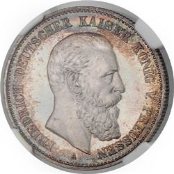 PRUSSIA: Frederick III, 1888, AR 2 mark, 1888-A, Y-116, a gorgeous example! NGC graded MS66.