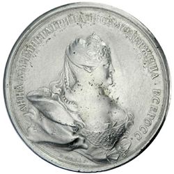 RUSSIAN EMPIRE: Anna Ioannovna, 1730-1740, white metal medal, 1739, Peace with Turkey