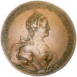 RUSSIAN EMPIRE: Catherine II, 1762-1796, AE medal, 1774, Peace With Turkey
