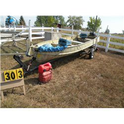 1966 Alumacraft 14 ft boat w/trailer 9 1/2 Johnson Hummingbird electronics unable to verify vin